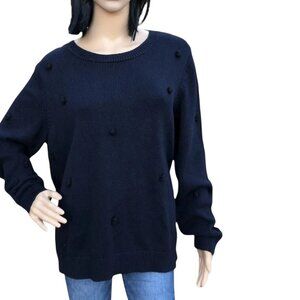 Banana Republic Women's Sweater Knit Blue Black Pom Pom Pullover Size XL NWT